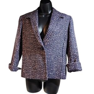 Jones New York Signature Petite Womens Tweed Wool Blend Blazer Jacket Size 10P